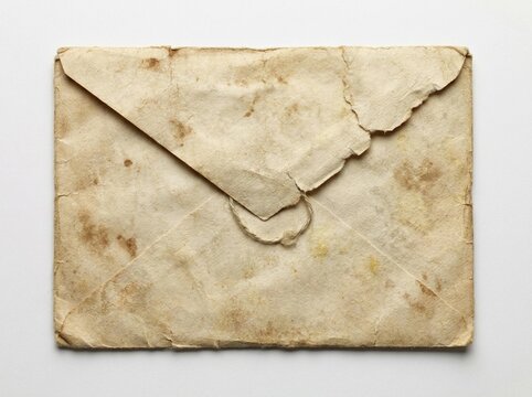 Vintage Envelope with String Closure, Aged Weathered Paper Texture Isolated on White Background for Historical Correspondence