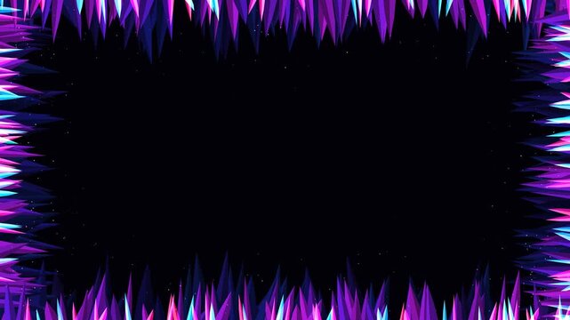 A completely new geometric border frame animation featuring sharp, multi-faceted prismatic crystal shards growing from the edges.
