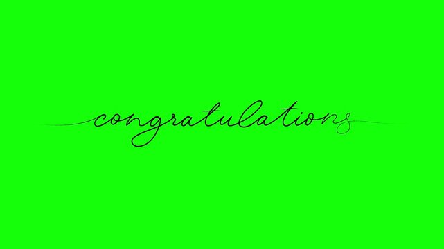 Animated handwritten Congratulations on green background. Chroma key green screen congratulations text.