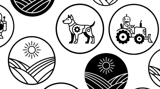 Smart farming and automated agriculture circular icon set.
