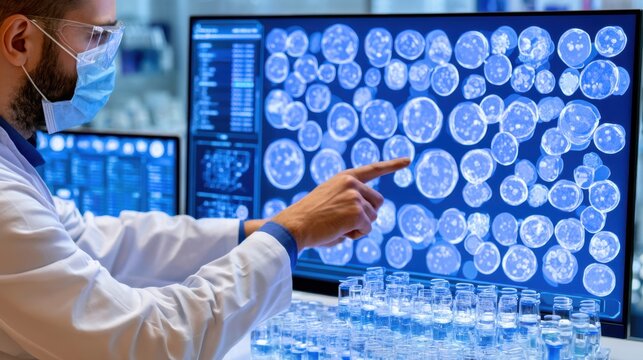 Medical researcher analyzing brain scan images in laboratory