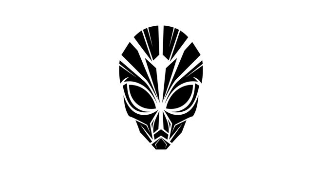Abstract Alien Head Vector Illustration with Intricate Tribal Geometric Lines for Sci-Fi Graphic Design Elements and Futuristic Concepts