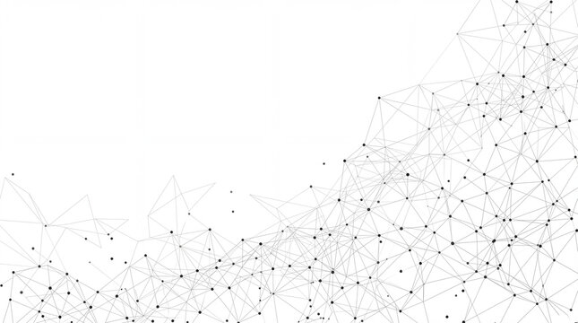 Abstract geometric plexus wireframe background with connected black lines and dots on white backdrop for minimalist technology big data network science concept