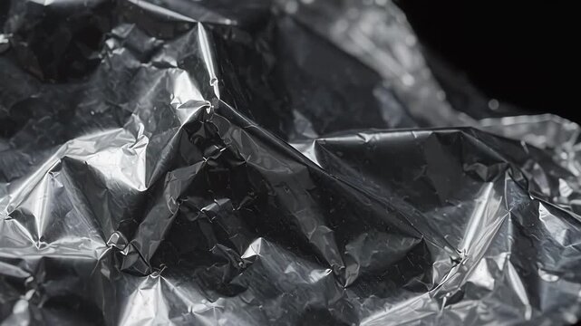 Crumpled metallic silver foil glinting in light