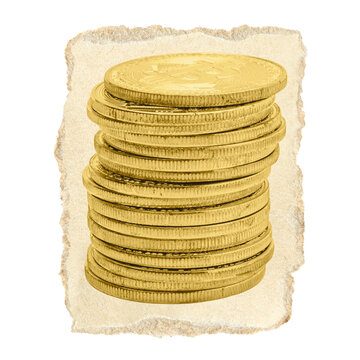 Gold coins, money png sticker, ripped paper, transparent background