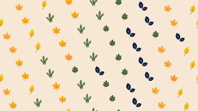 Autumn Maple Leaves and Potted Plants Pattern