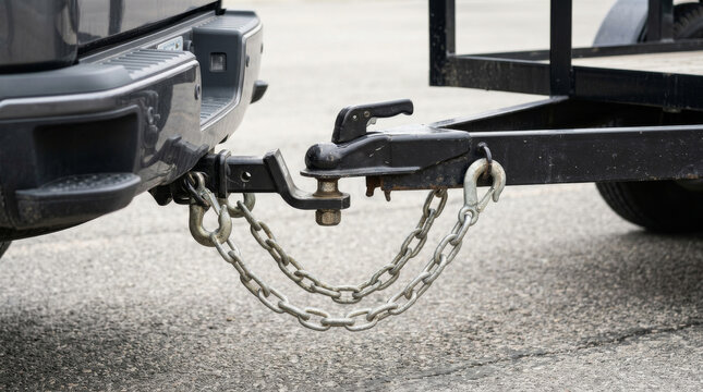 Trailer Hitch and Safety Chain Connection on Vehicle