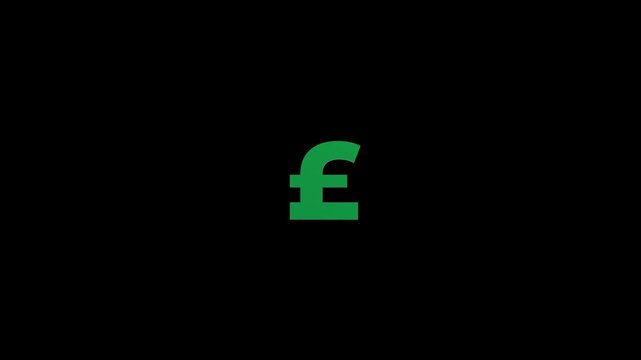 Seamless loop of shiny green three-dimensional pound sterling symbol for financial and banking designs
