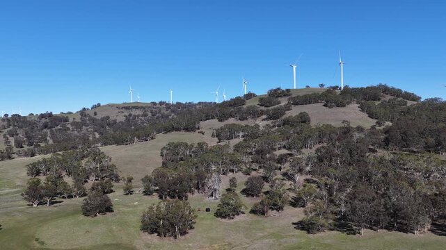 Aerial View of Wind Turbines on Rolling Green Hills