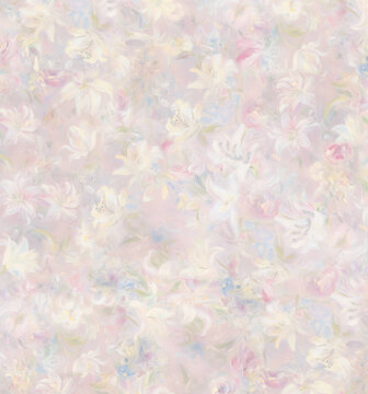 Set of soft watercolor floral seamless patterns in pastel muted tones