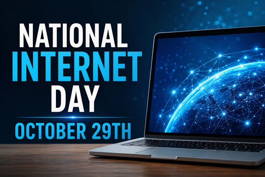 National Internet Day October 29th concept with laptop computer displaying global network connection