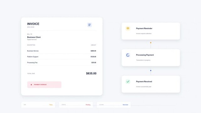 Digital business invoice interface displaying payment status workflow