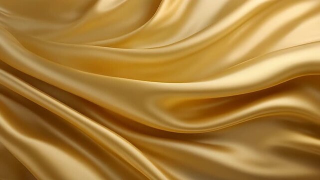 Luxurious smooth golden silk fabric flowing in waves