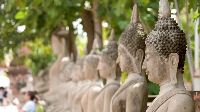 Row of Stone Buddha Statues at Wat Yai Chai Mongkhon Ayutthaya