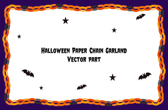 Orange Halloween Paper Chain Frame with Outer Background Vector | ハロウィン 輪つなぎ ペーパーチェーン オレンジ 外枠背景付きフレーム 透過PNG ベクター