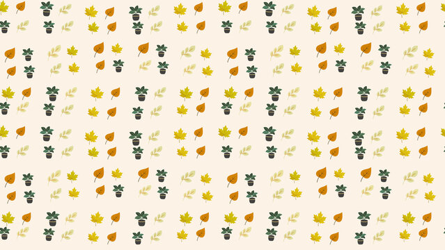Autumn Leaves and Potted Plants Pattern