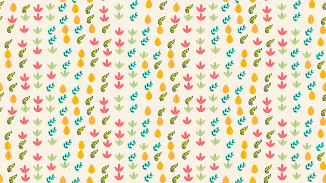 Seamless pattern of stylized leaves and seed shapes