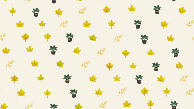 Stylized Autumn Leaves and Potted Plants Pattern