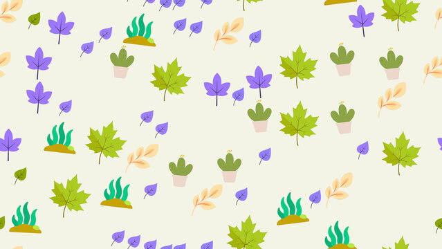 Stylized leaves and potted plants pattern