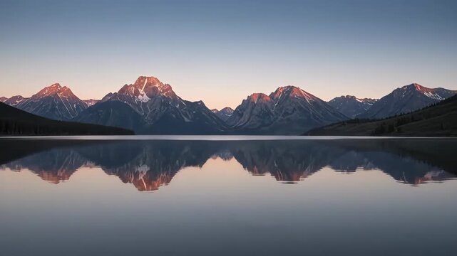 Calm mountain lake with perfect mirror reflection