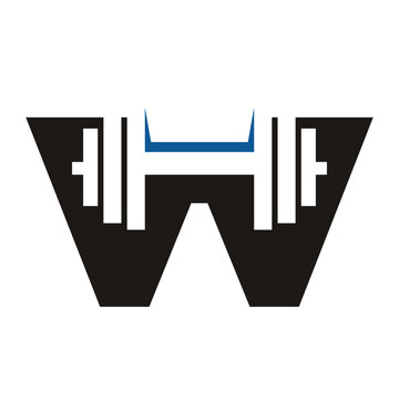 Letter W with barbel, fitness logo design.
