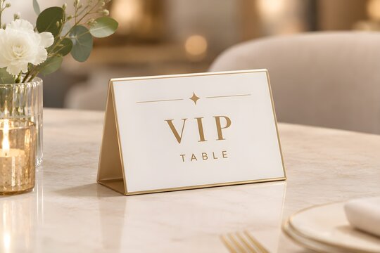 Elegant VIP Table Reserved Sign on Luxury Restaurant Table