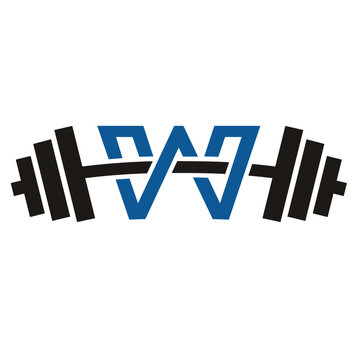 Letter W with barbel, fitness logo design.
