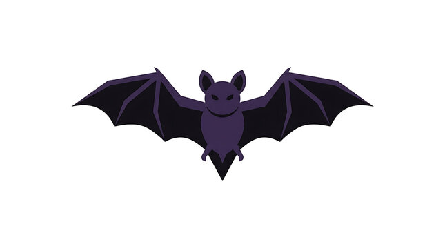 Dark Purple Flying Bat Illustration with Outstretched Wings for Halloween Themed Designs and Seasonal Marketing