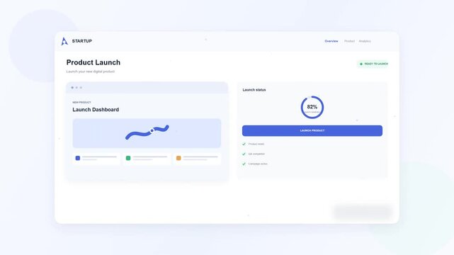 Startup product launch dashboard interface animation sequence