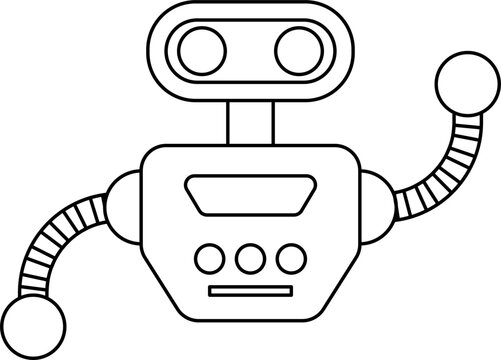 cartoon robot icon linear outline isolated