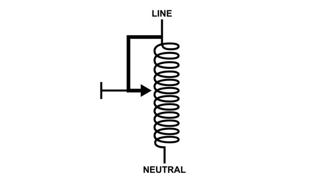 Variable transformer electrical circuit symbol diagram with slider and coil winding