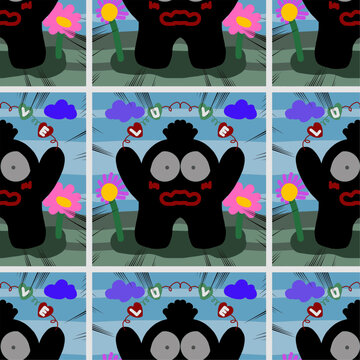 Cute cartoon monster character seamless pattern vector illustration on colorful background