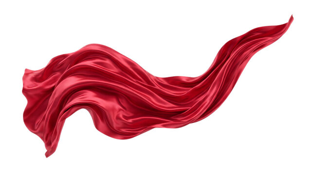 Elegant Flowing Red Silk Fabric Floating Gracefully in the Air Isolated on a Pure White Background for Luxury Design Elements