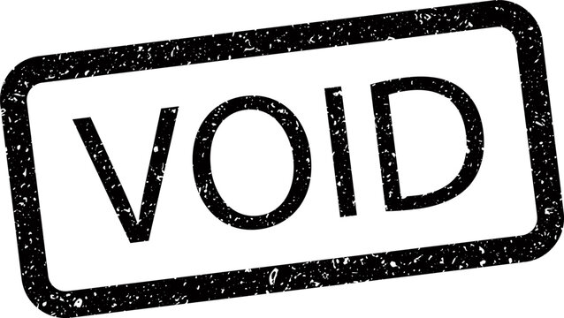 Black ink rubber stamp impression reading void for invalidating legal documents and financial papers in business