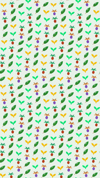 Pattern of stylized leaves, berries, and ladybugs
