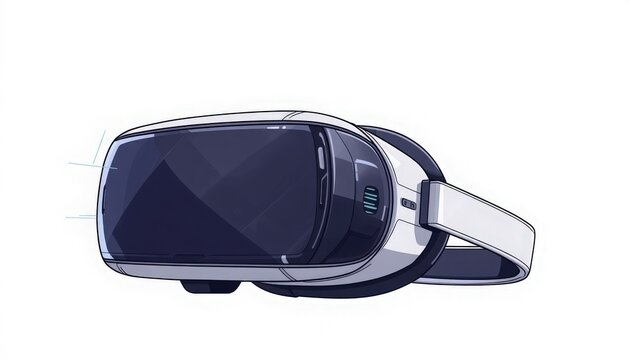 Modern virtual reality headset illustration displaying a sleek white frame with dark glass lenses isolated clearly