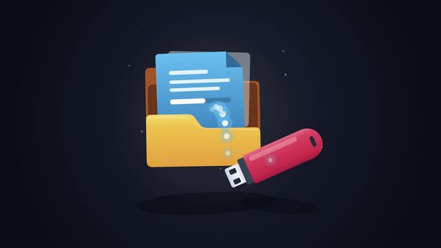 Data transfer process moves digital files from folder to external usb drive storage