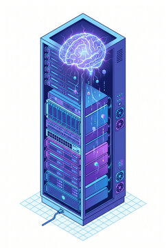 AI Powered Server Rack Vertical Isometric Infographic