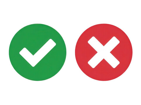 Green check mark and red cross sign icons for true or false choice selection