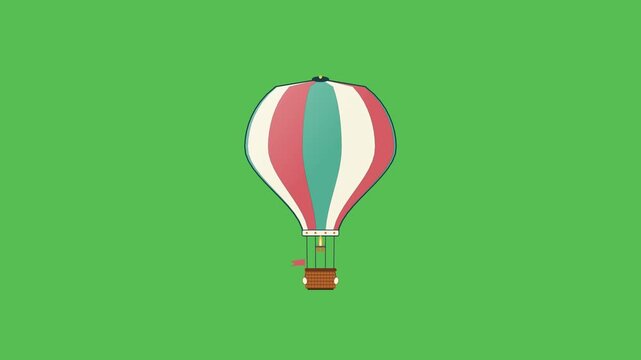 A colorful hot air balloon floats across a green screen background.