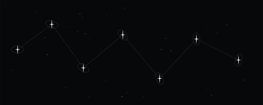 Cassiopeia constellation depicted with glowing stars against a deep night sky with subtle stellar dust