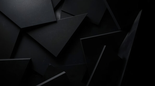 Black geometric shape overlapping in deep shadow creates abstract dark composition