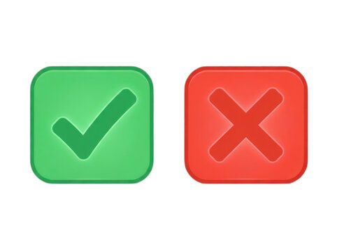 Green check mark and red cross sign icons for survey and voting buttons