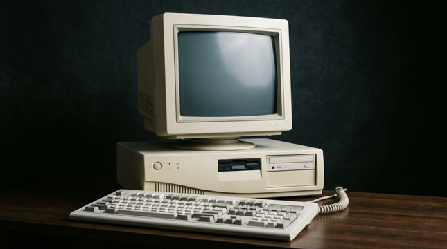 Vintage 1990s Retro Desktop Computer Set Isolated on White with Transparent Background