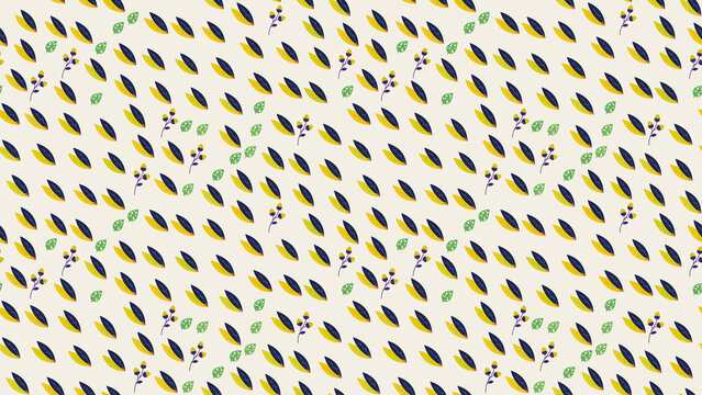 Seamless pattern of stylized leaves and berries