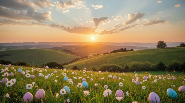 Easter meadow flower sunrise landscape