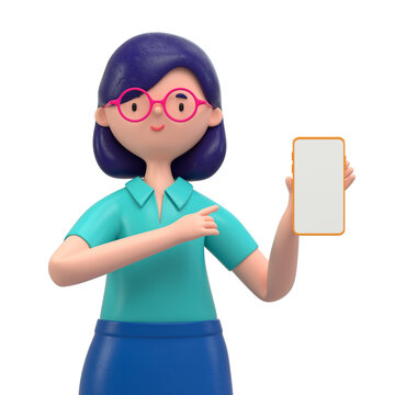 Businesswoman pointing to blank phone screen