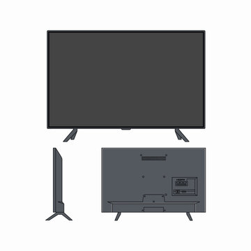 Flat Vector Smart LED Television Three Views