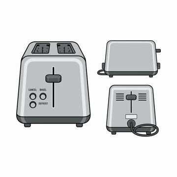 Flat Vector Toaster Three Views