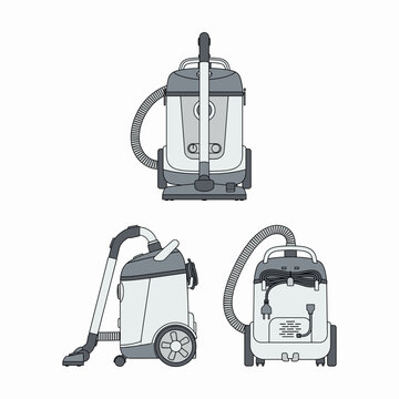 Flat Vector Vacuum Cleaner Three Views